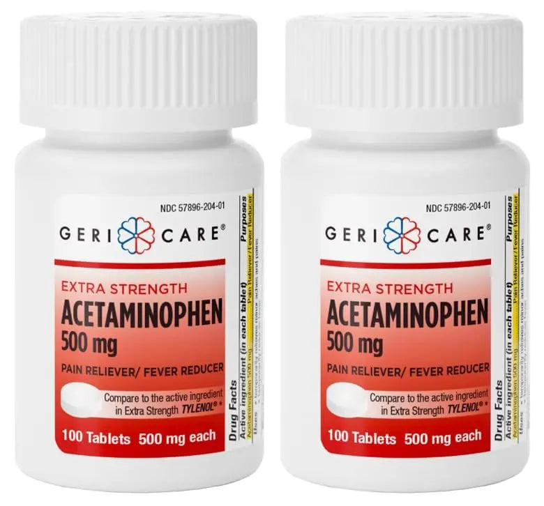 GeriCare Extra Strength Acetaminophen Pain Relief Fever Reducer Tablets, Strength 500mg Tablet | Joint, Muscle, Arthritis, Back Pain, Body Pain Relief, 100 Count (Pack of 2) GeriCareBuy Supplements Australia