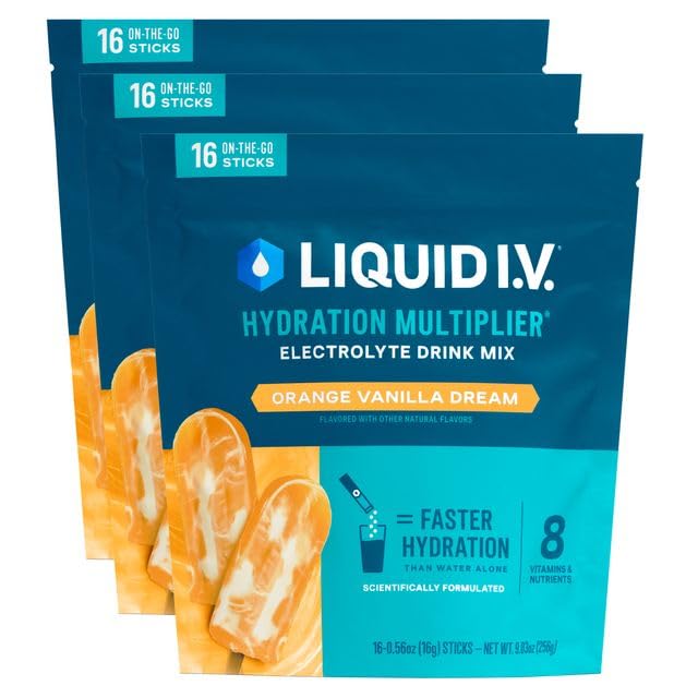 Liquid I.V.® Hydration Multiplier – Orange Vanilla Dream | Electrolyte Powder Drink Mix | 3 Pack (48 Servings) Liquid I.V.Buy Supplements Australia