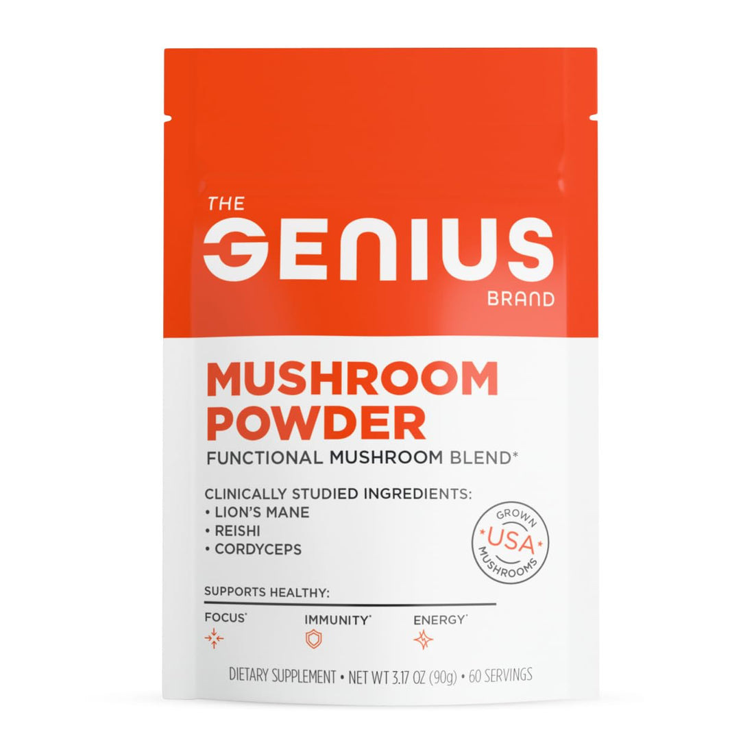 The Genius Brand Mushroom Powder - Includes Lion's Mane, Cordyceps & Reishi - Supports Brain Health, Immune System & Energy Levels - USDA Organic Mushroom Powder - 3.17 oz (60 Servings) The Genius BrandBuy Supplements Australia
