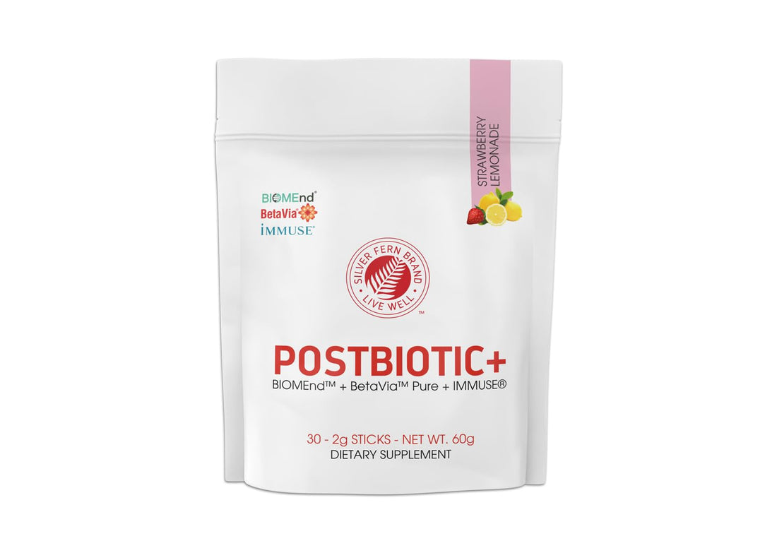 Silver Fern Brand Postbiotic+ Strawberry Lemonade Powder – Postbiotic Supplement with BIOMend™, BetaVia™, and Immuse® – Supports The Digestive System & Overall Wellness – 30 Stick Packs Silver FernBuy Supplements Australia