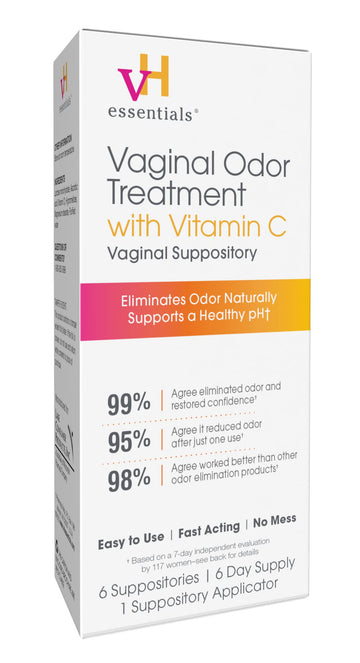 vH Essentials Vaginal Odor Treatment with Vitamin C, Boric Acid Suppositories Alternative, Supports Balanced pH, Eliminates Naturally, Suppositories, 6 w/Applicator, White vH essentialsBuy Supplements Australia