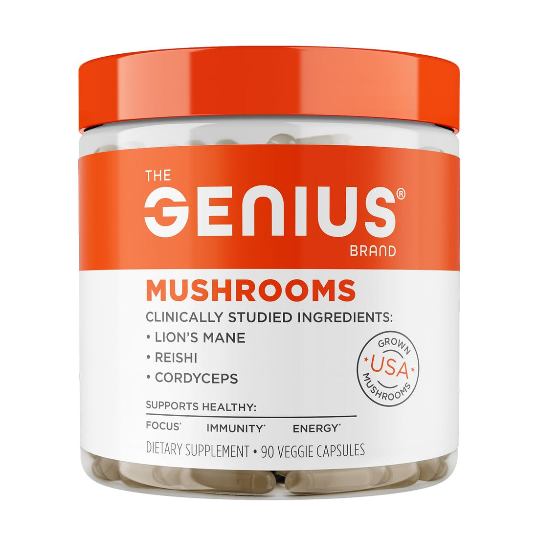 The Genius Brand Genius Mushrooms - Plant-Based Supplement for Immune, Focus & Energy Support - Lion's Mane, Cordyceps & Reishi - Organic & Non-GMO - 90 Veggie Capsules The Genius BrandBuy Supplements Australia