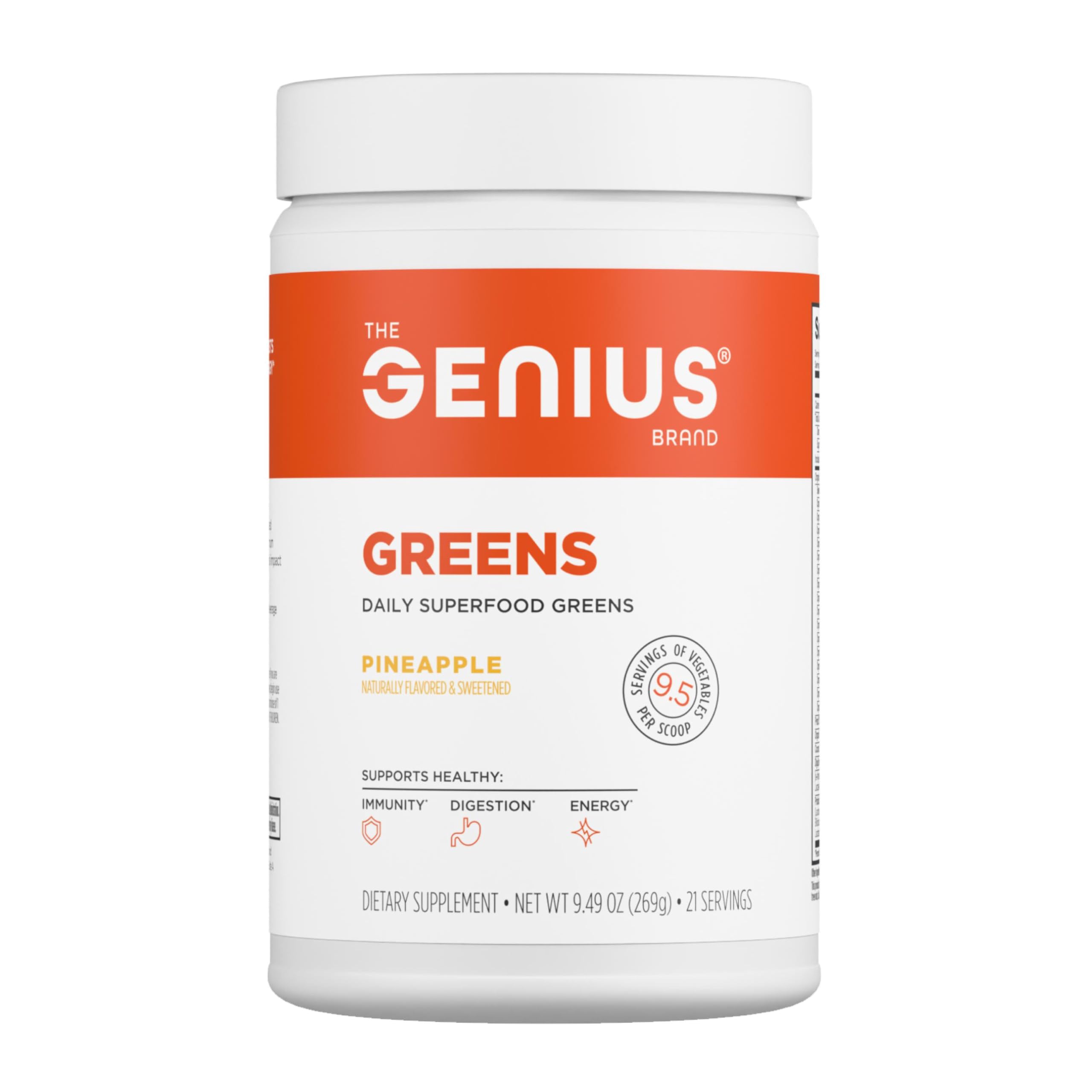 The Genius Brand Daily Superfood Greens - Organic Plant-Based Powder - Pineapple Flavor - Whole Food Blend with Greens, Fruits & Veggies - 30 Serving The Genius BrandBuy Supplements Australia