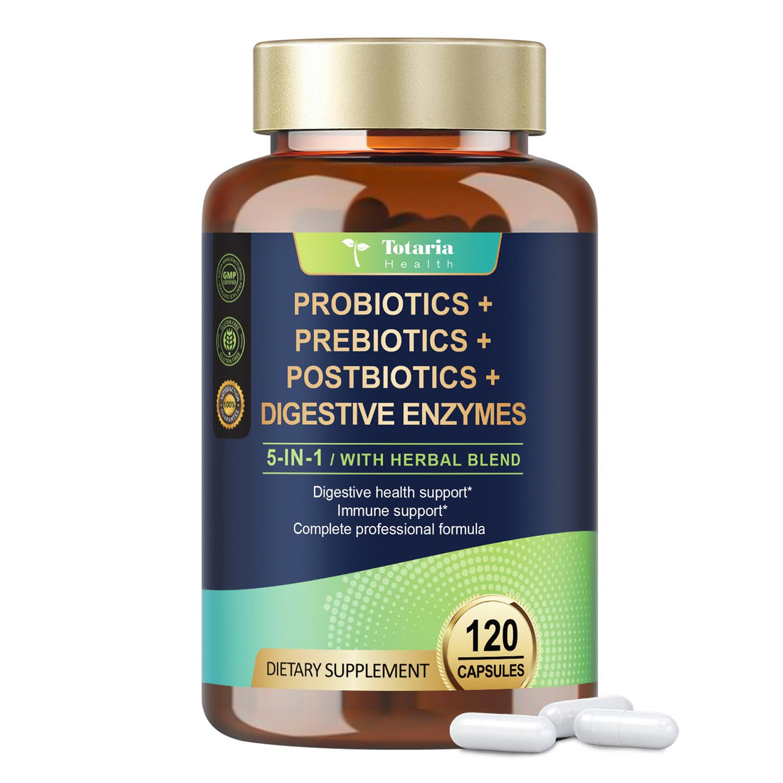 Totaria 5-in-1 Probiotic Prebiotic & Postbiotic for Women Men, 60 Billion CFU 24 Strains w/Digestive Enzymes, Prebiotic Fiber, Slippery Elm, Daily Complete Immune, Gut Health, 120 Day Supply TotariaBuy Supplements Australia
