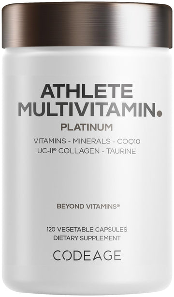 Codeage Athlete Multivitamin Platinum – Sports Supplement with Vitamins & Minerals, Folate, Iron & Magnesium, Creatine, Taurine, Electrolytes, CoQ10, PQQ, UC-II Collagen – Non-GMO – 120 Capsules CodeageBuy Supplements Australia