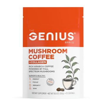The Genius Brand Organic Mushroom Coffee + Collagen - Daily Energy Support - Healthy Immune Function - Arabica Coffee with Cordyceps, Reishi & Lion's Mane Mushroom Blend - 10.6 oz (30 Servings) The Genius BrandBuy Supplements Australia