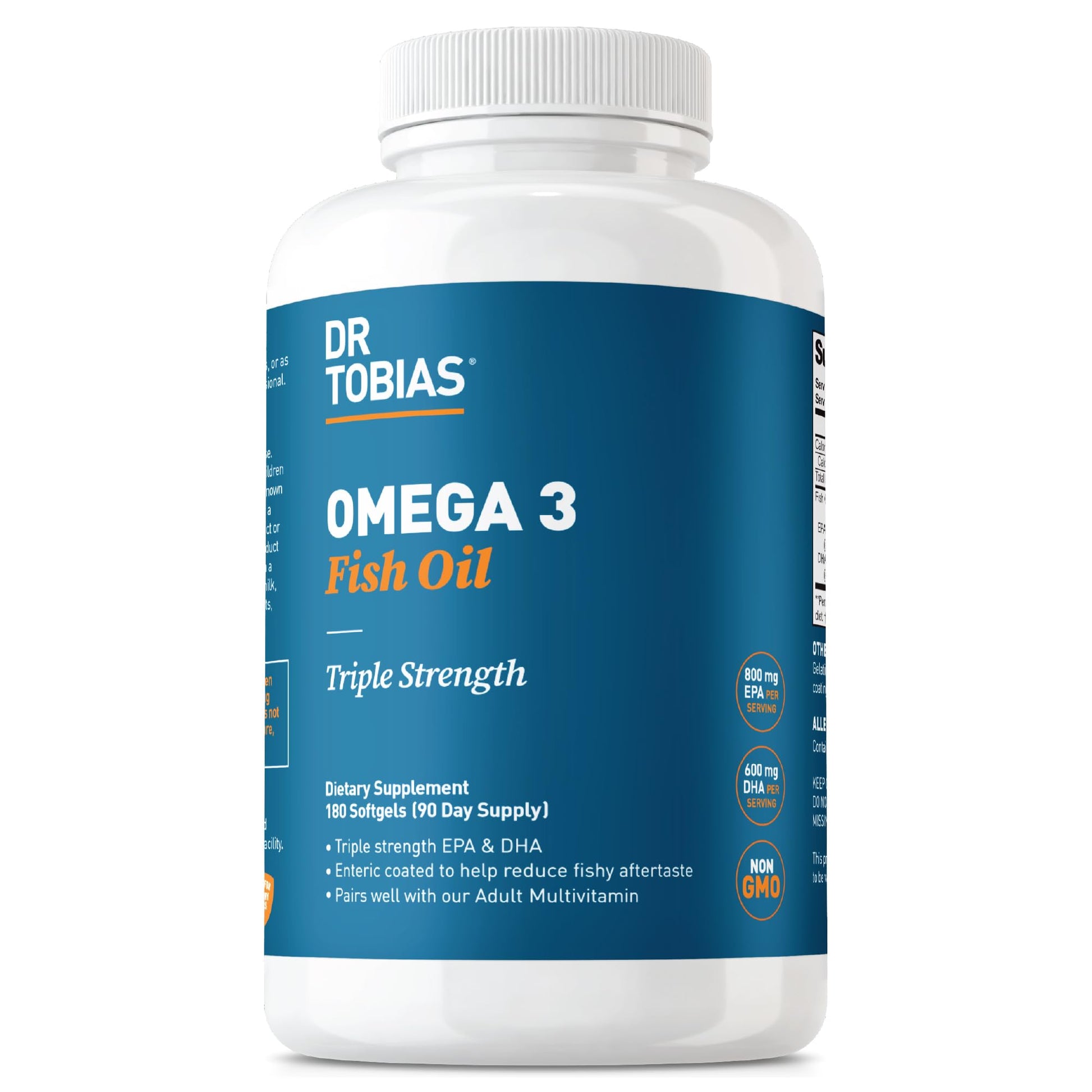 Dr. Tobias Omega 3 Fish Oil 2000mg Triple Strength with 800mg EPA 600mg DHA Per Serving | Fish Oil Omega 3 Supplements for Heart Brain & Immune Support - 180 Softgels (90 Servings) Dr. TobiasBuy Supplements Australia