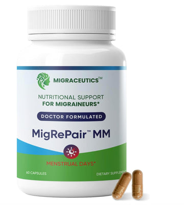 MigRePair MM Bottle of 60 - Doctor Formulated Natural Herbal Migraine Supplement for Women, Menstrual Migraine Relief, Hormonal Migraine Support with Feverfew, White Willow Bark Pine Bark & Grape Seed MigraceuticsBuy Supplements Australia