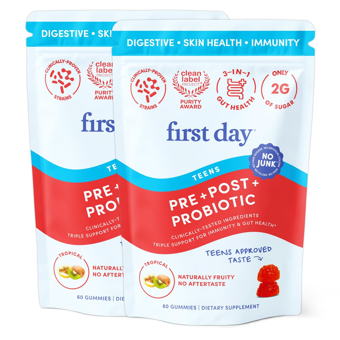 FIRST DAY Teens’ Gut Sustainer Tribiotic Gummies – 3-in-1 Prebiotic, Probiotic & Postbiotic Supplement – Supports Digestive, Skin, Oral & Immune Health, Nutrient Absorption & Growth – 60-Day Supply FIRST DAYBuy Supplements Australia