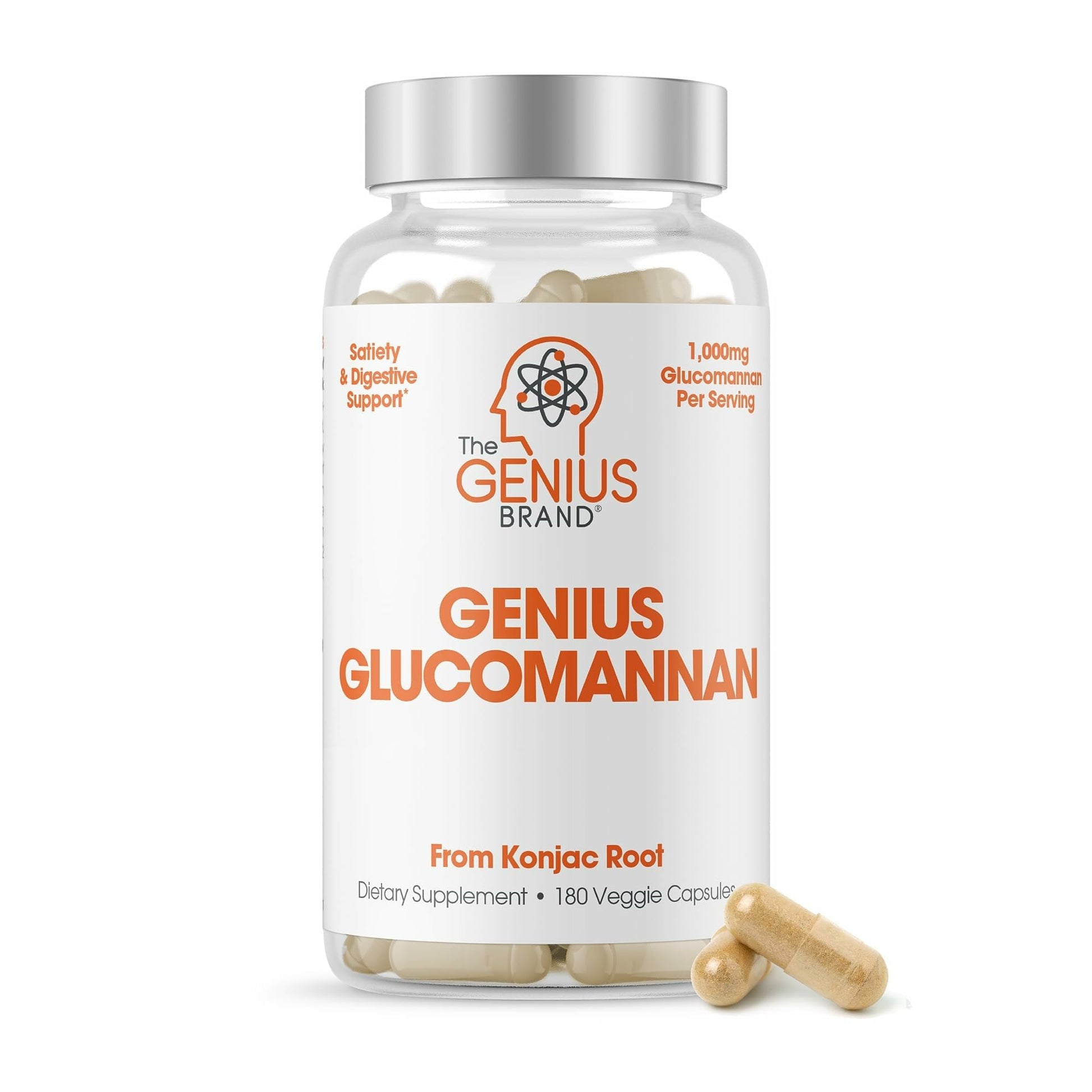 The Genius Brand Genius Glucomannan - Glucomannan Capsules for Digestive Health, Energy & Satiety Support - Natural Fiber for Stomach Comfort - Non-GMO & Vegan - 180 Veggie Capsules The Genius BrandBuy Supplements Australia