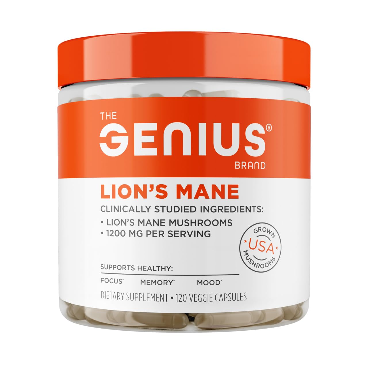 The Genius Brand Genius Lion's Mane - Plant-Based Supplement for Memory, Focus & Mood Support - Organic & Non-GMO - 120 Veggie Capsules The Genius BrandBuy Supplements Australia