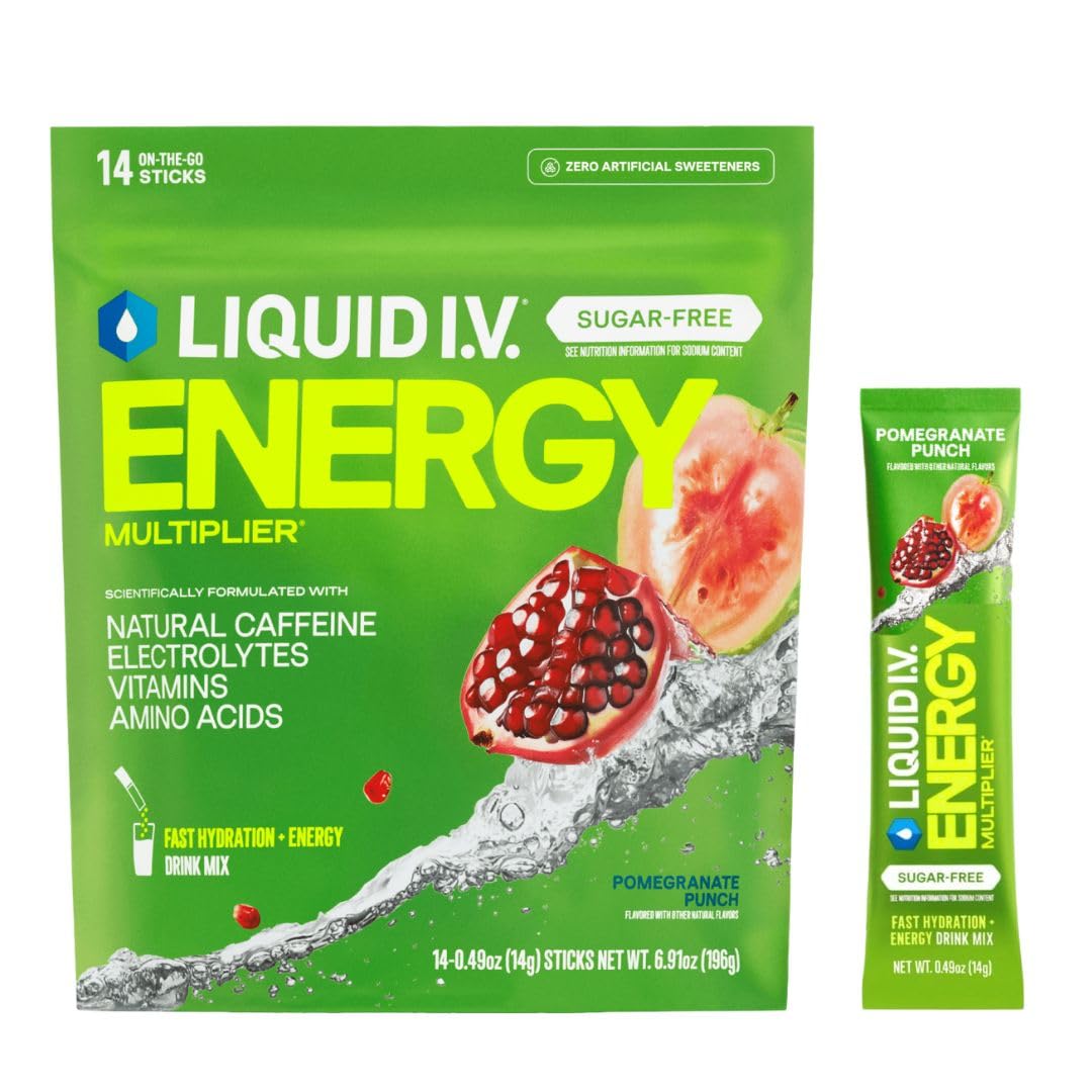Liquid I.V.® Hydration Multiplier Sugar Free + Energy - Pomegranate Punch | Electrolyte Powder Drink Mix | 1 Pack (14 Servings) Liquid I.V.Buy Supplements Australia