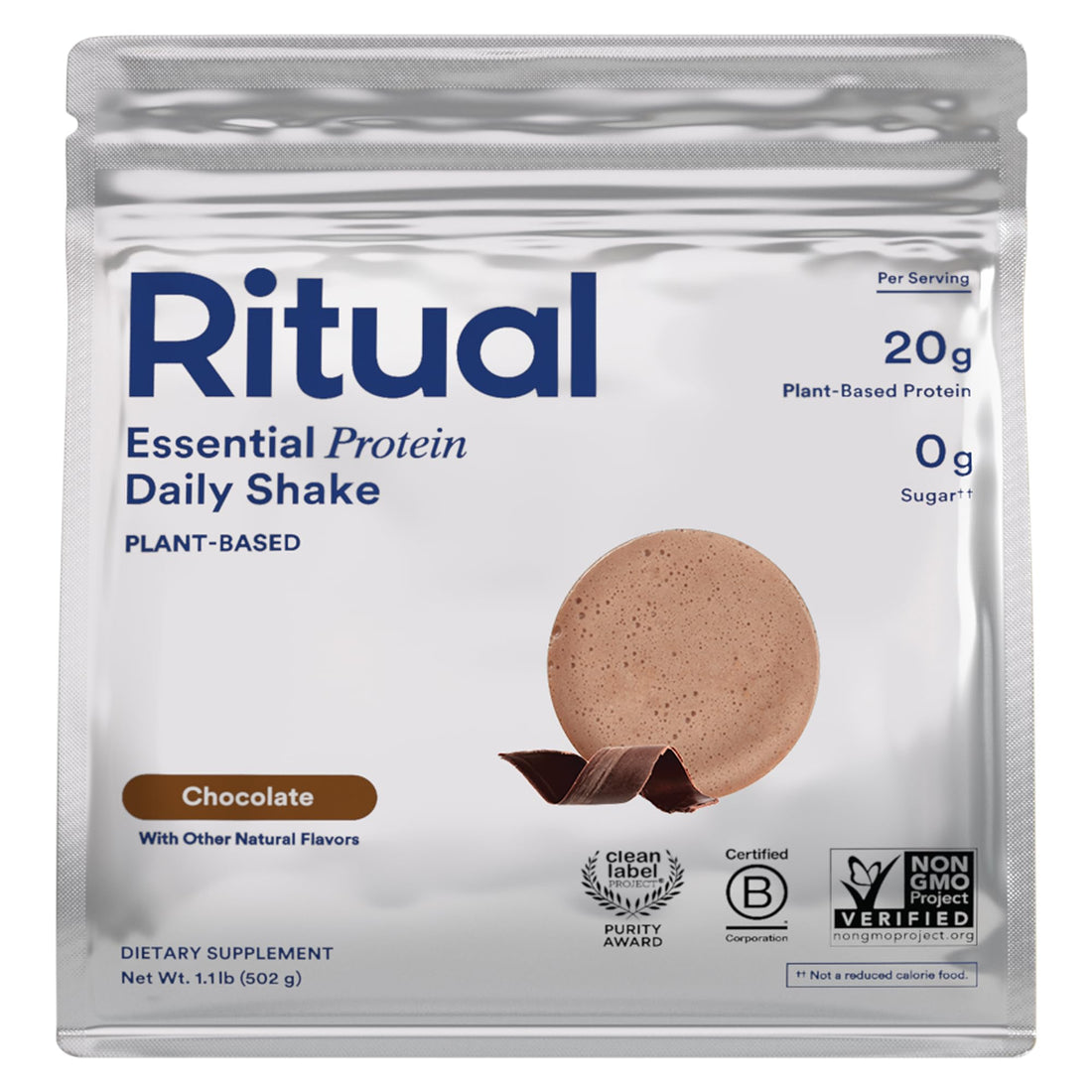 Ritual Pea Protein Powder with BCAA: 20g Organic Vegan Plant-Based Protein from Regenerative Farms in North America, Complete Amino Acid Profile, Gluten Free, Sugar Free‡, Dairy Free, Chocolate, 1 Lbs RitualBuy Supplements Australia