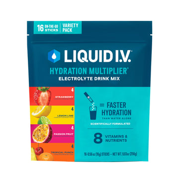 Liquid I.V.® Hydration Multiplier - Variety Pack - Lemon Lime, Passion Fruit, Strawberry, Tropical Punch | Electrolyte Powder Drink Mix | 1 Pack (16 Servings) Liquid I.V.Buy Supplements Australia
