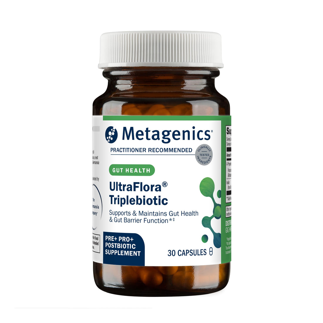 Metagenics UltraFlora Triplebiotic - Prebiotic, Probiotic & Postbiotic Blend with Akkermansia for Gut Health* - Supports Digestive Balance, Microbiome & Immune Function* - Shelf-Stable - 30 Capsules MetagenicsBuy Supplements Australia