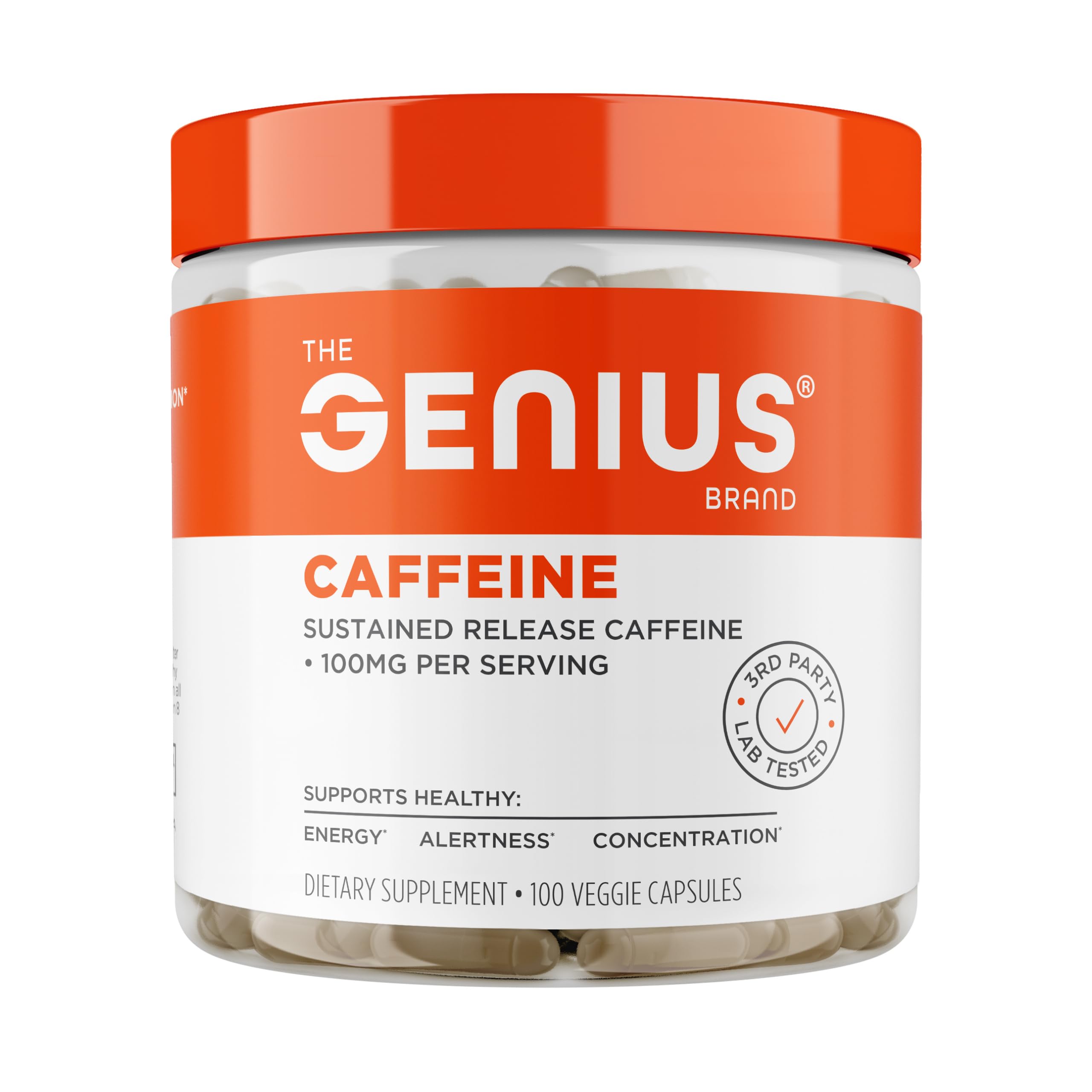 Genius Caffeine - Sustained-Release Microencapsulated Caffeine Pills for Smooth, Long-Lasting Energy & Focus - No Jitters or Crash - 100mg per Capsule - 100 Servings - Natural Performance Booster The Genius BrandBuy Supplements Australia
