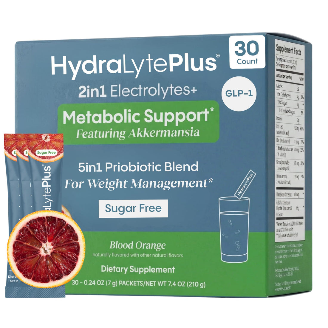 Hydralyte Plus Metabolic Support - GLP-1 Weight Loss Management and Gut Health - 5in1 Probiotic Blend - Akkermansia Muciniphila + Prebiotic Fiber + Electrolytes - Sugar Free (30 Packets) HydralyteBuy Supplements Australia