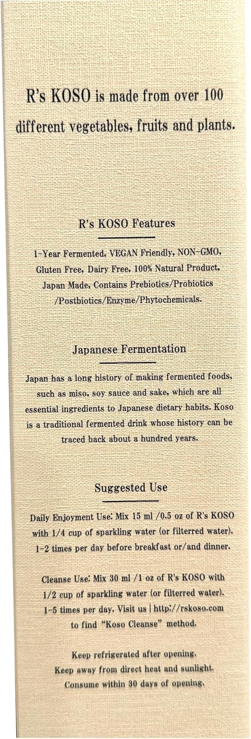 R's KOSO 3-Day Cleanse Japanese Enzyme Drink Rich in Postbiotics, Probiotics and Prebiotic, Made from 100+ Vegetables ＆ Fruits - Natural Support for Better Digestion & Gut Health + Detox - 16oz R's KOSOBuy Supplements Australia