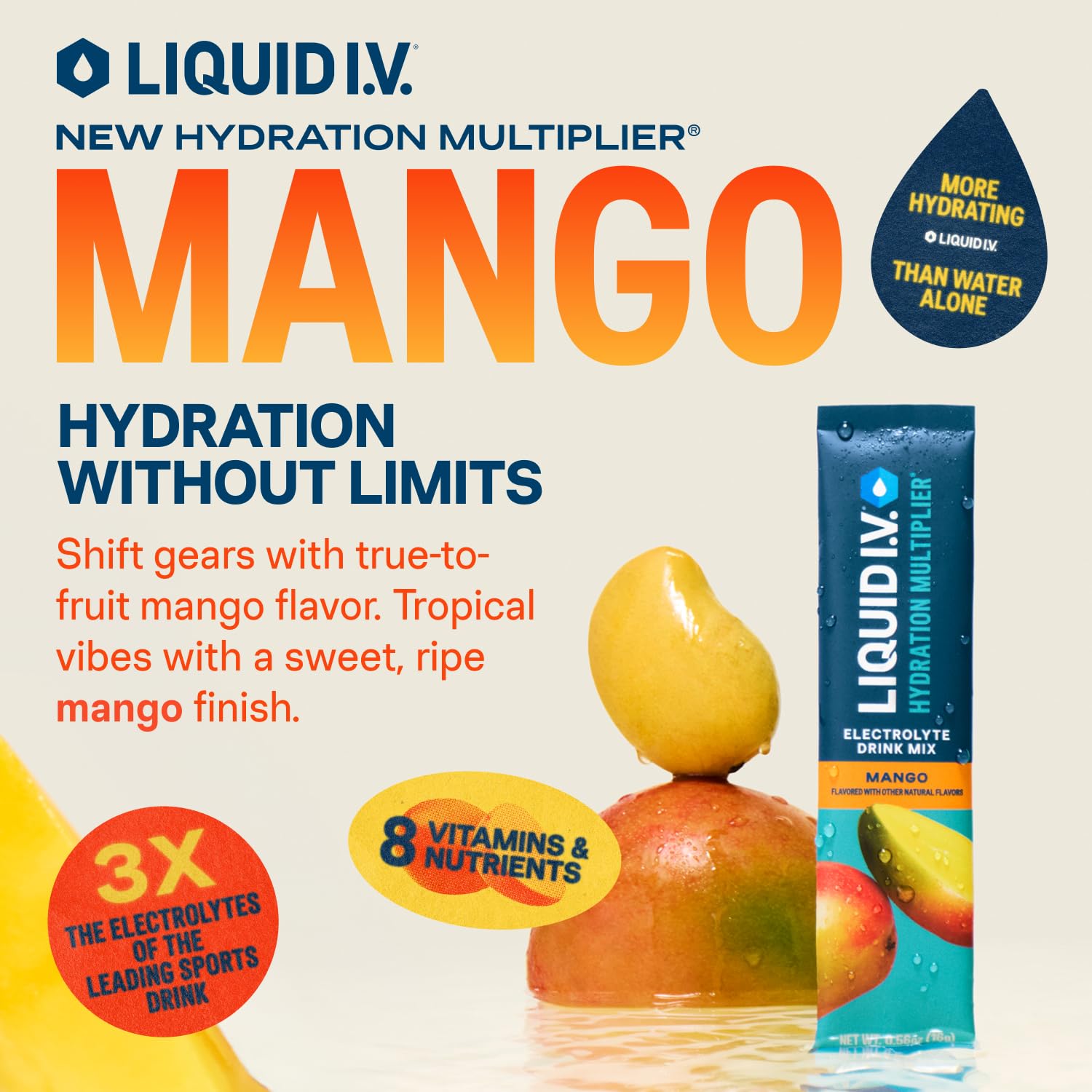 Liquid I.V.® Hydration Multiplier - Mango | Electrolyte Powder Drink Mix | 1 Pack (16 Servings) Liquid I.V.Buy Supplements Australia