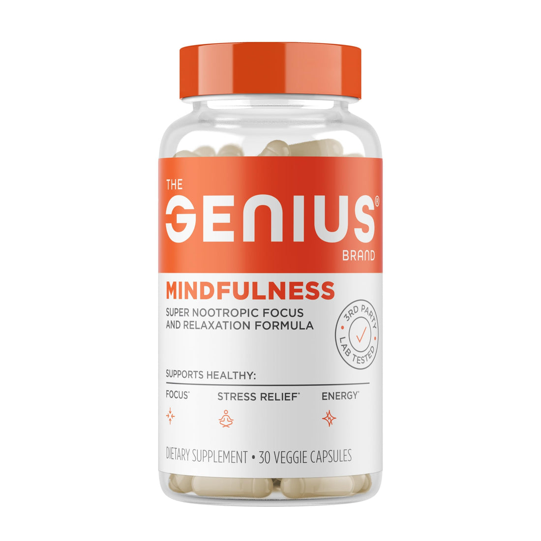 The Genius Brand Genius Mindfulness - Brain Health Supplement - Supports Healthy Mindsets - Calm, Energy, Memory & Focus Support - Ashwagandha, NeuroFactor & More - 30 Veggie Pills The Genius BrandBuy Supplements Australia