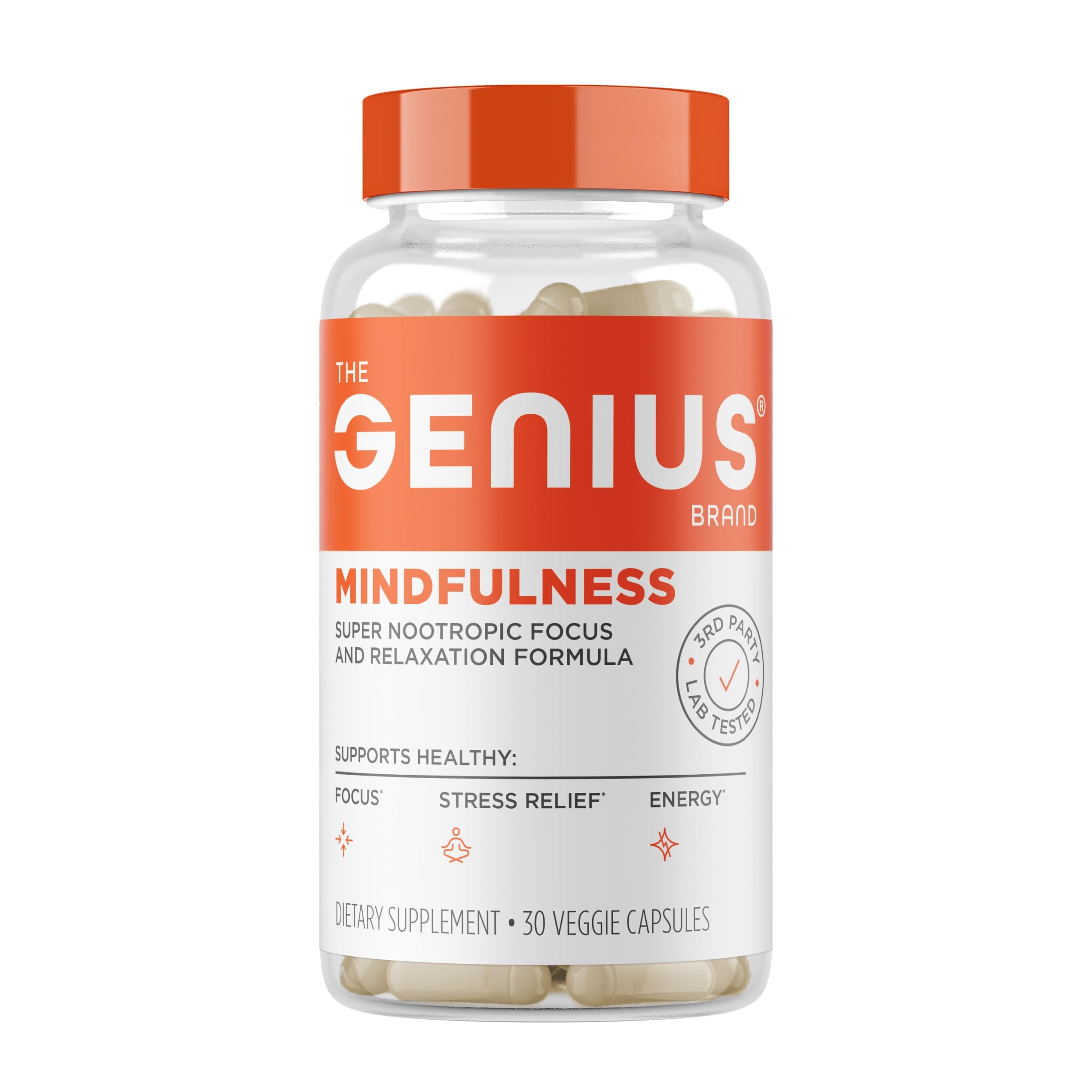 The Genius Brand Genius Mindfulness - Brain Health Supplement - Supports Healthy Mindsets - Calm, Energy, Memory & Focus Support - Ashwagandha, NeuroFactor & More - 30 Veggie Pills The Genius BrandBuy Supplements Australia