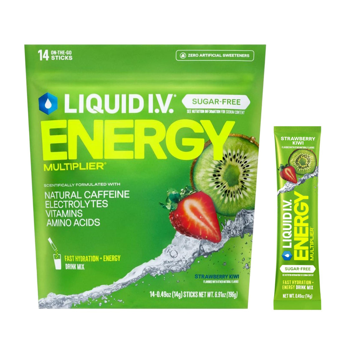 Liquid I.V.® Hydration Multiplier Sugar Free + Energy - Strawberry Kiwi | Electrolyte Powder Drink Mix | 1 Pack (14 Servings) Liquid I.V.Buy Supplements Australia