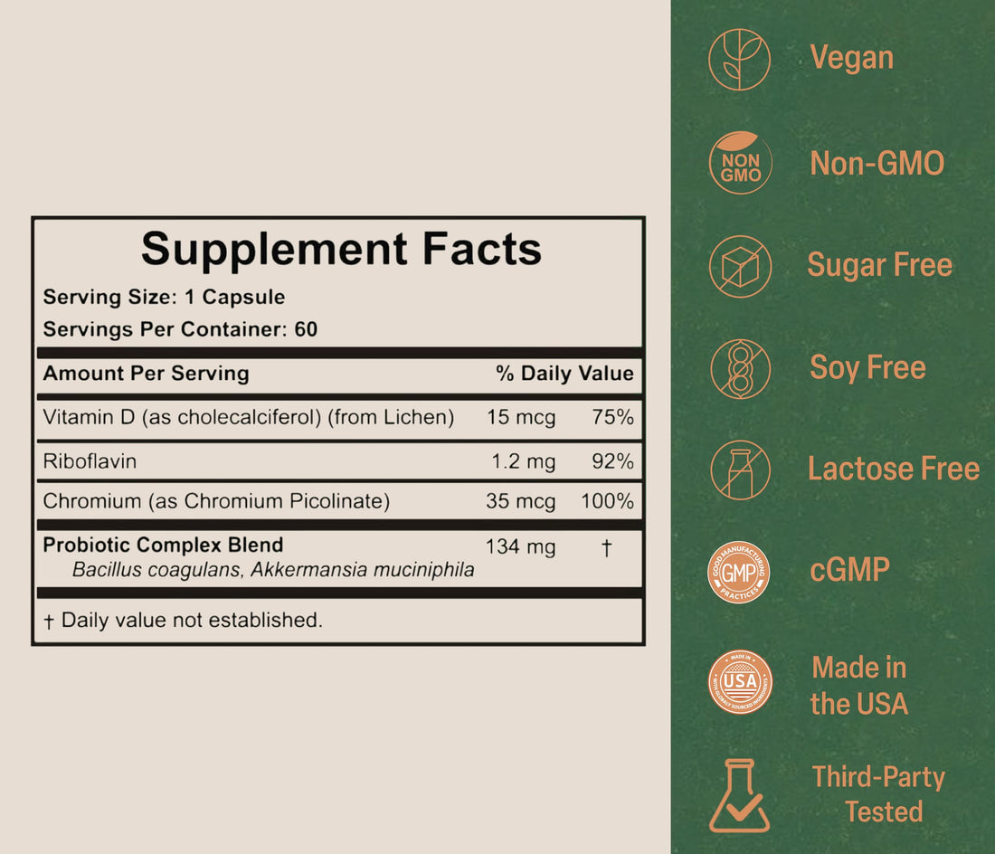 Akkermansia Probiotic for Appetite Suppressant & Craving Control | Increases GLP-1 for Weight Loss | 60 Day Supply | Made in USA | Bacillus Coagulans, B2, D3 & Chromium | SIBO Friendly, Vegan AkkermyBuy Supplements Australia