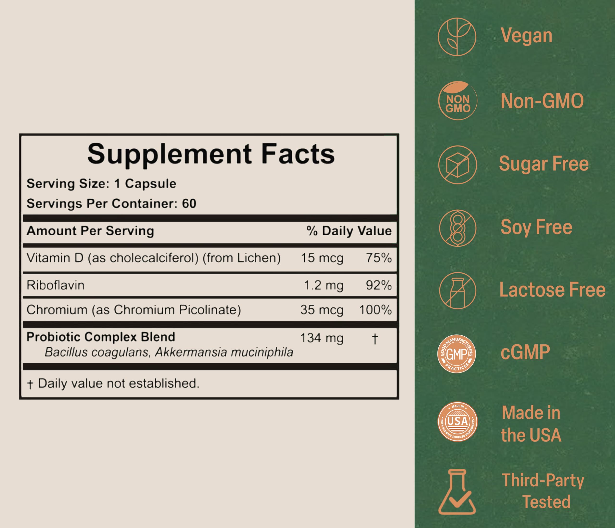 Akkermansia Probiotic for Appetite Suppressant & Craving Control | Increases GLP-1 for Weight Loss | 60 Day Supply | Made in USA | Bacillus Coagulans, B2, D3 & Chromium | SIBO Friendly, Vegan AkkermyBuy Supplements Australia