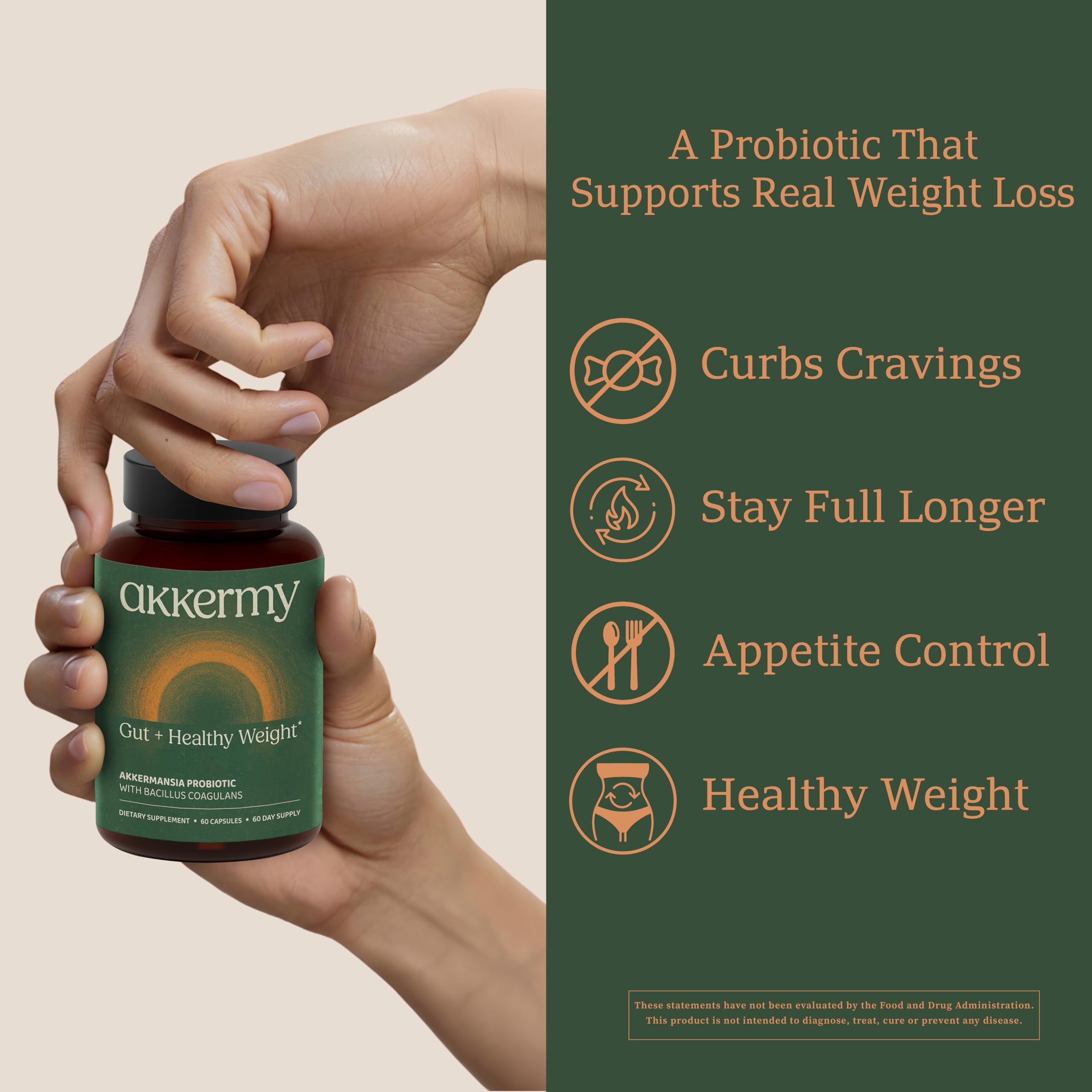 Akkermansia Probiotic for Appetite Suppressant & Craving Control | Increases GLP-1 for Weight Loss | 60 Day Supply | Made in USA | Bacillus Coagulans, B2, D3 & Chromium | SIBO Friendly, Vegan AkkermyBuy Supplements Australia