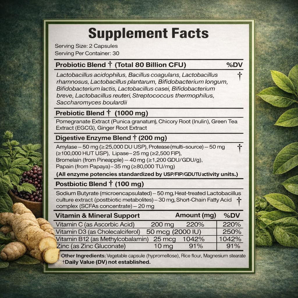NATURAL NEED™ Gut Health – 5-in-1 Formula with Probiotics, Prebiotics, Postbiotics, Enzymes & Vitamins (C,D3,B12,Zinc) – Delayed Release Capsule – Supports Overall Digestion, Immunity & Gut – 60 Vegan NATURAL NEEDBuy Supplements Australia