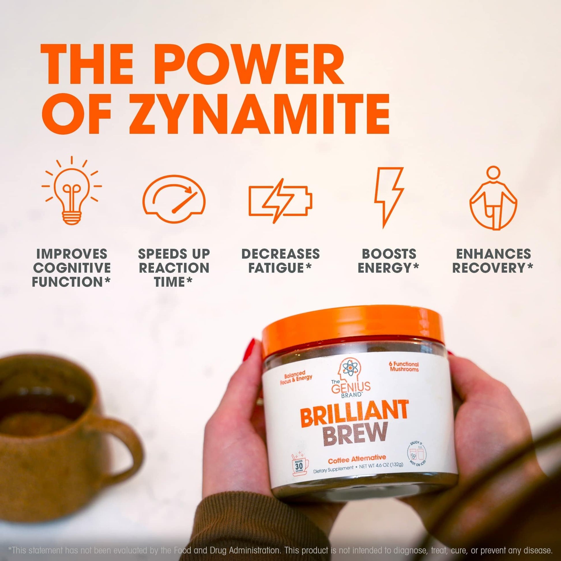 The Genius Brand Genius Brilliant Brew - Natural Coffee Substitute for Clear Thinking, Energy & Immune Support - No Crash or Jitters - Powered by Nootropics - Non-GMO - 30 Servings - Sweet Cocoa The Genius BrandBuy Supplements Australia