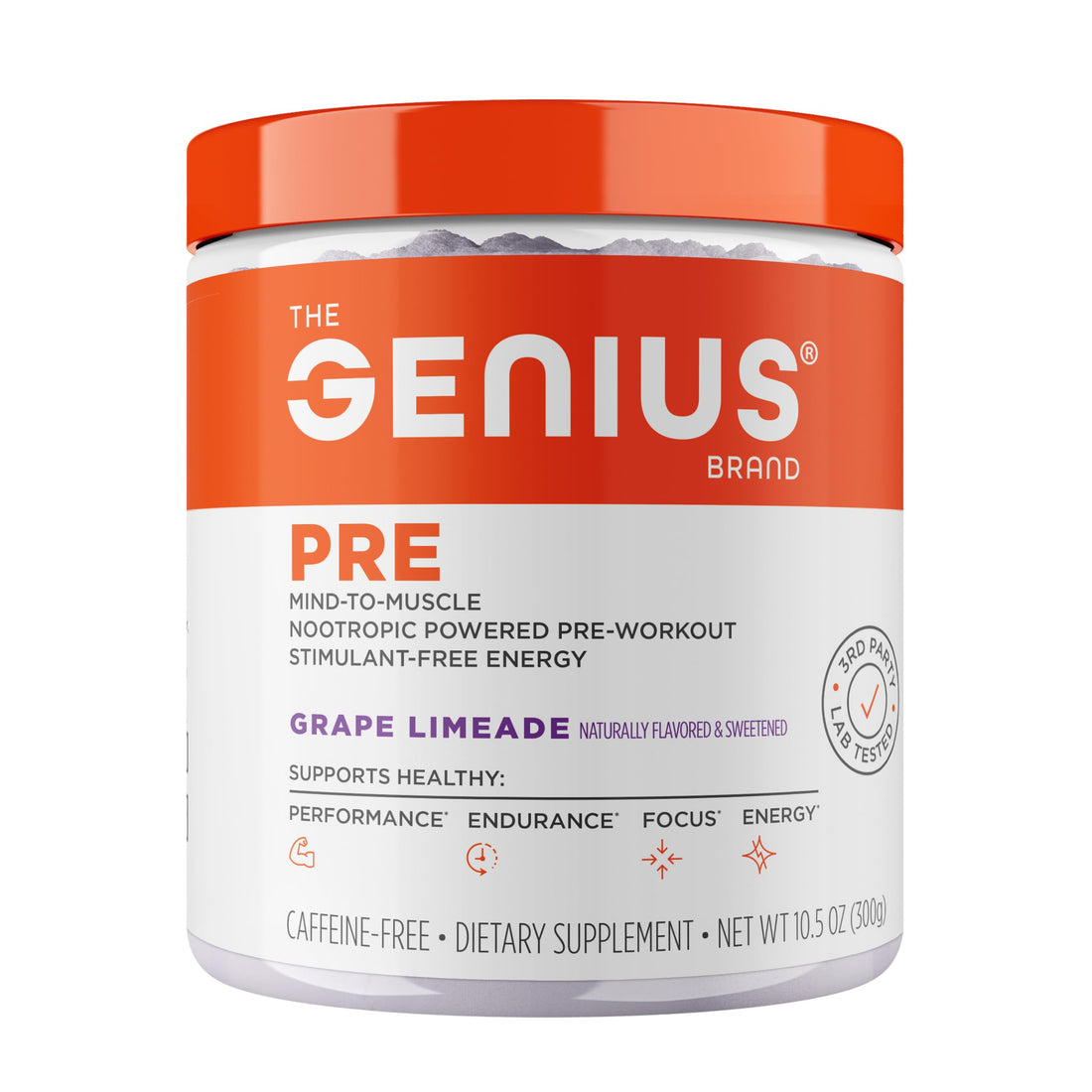 Genius Pre Caffeine-Free Pre Workout Boosted Energy, Focus, Performance Nootropic Formula AlphaSize, Citrulline Malate, CarnoSyn Beta Alanine Endurance, Stamina, Recovery, 20 Servings - Grape Limeade The Genius BrandBuy Supplements Australia