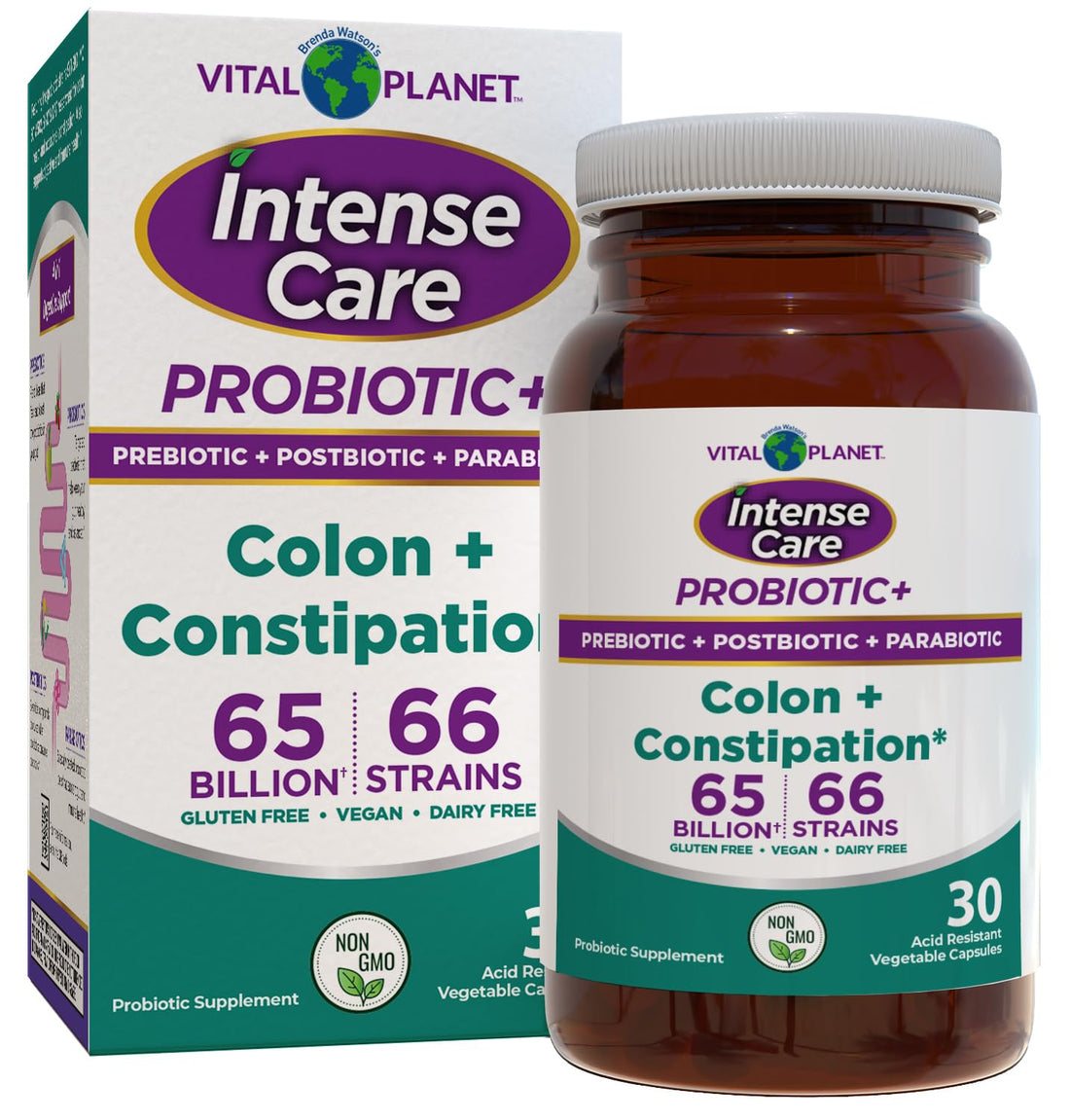 Vital Planet - Intense Care Colon & Constipation Probiotics, Prebiotics, Postbiotics, Parabiotics, 4-in-1 Refrigerated Supplement for Adults, 65 Billion CFU, 66 Strains, Digestive and Immune, 30 ct Vital PlanetBuy Supplements Australia