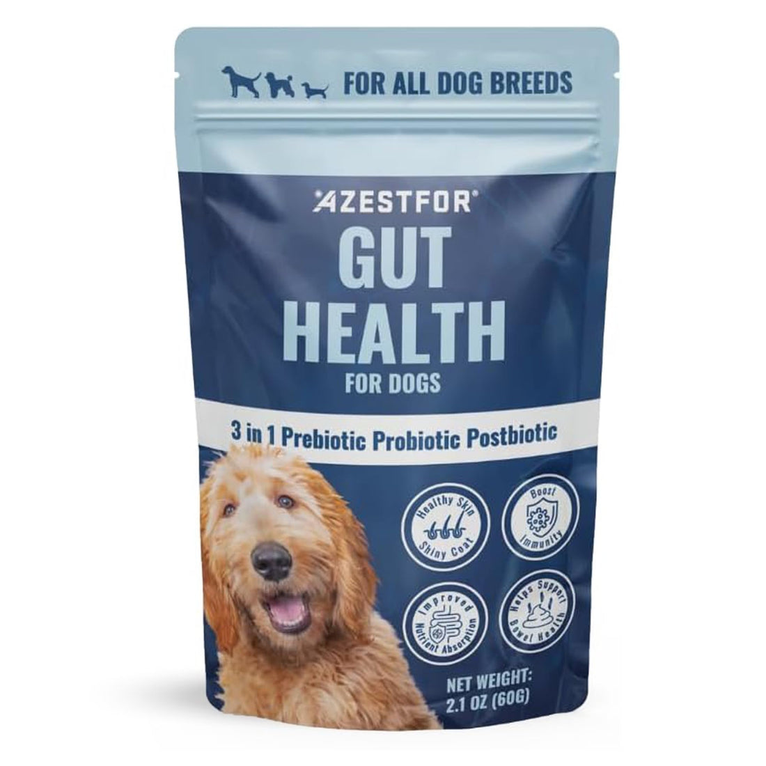 Azestfor Gut Health Supplement for Dogs – 3 in 1 Probiotic, Prebiotic & Postbiotic Blend – Supports Digestion, Immunity & Skin – Easy-to-Use Powder – for All Breeds & Sizes – 60g (30 Servings) AzestforBuy Supplements Australia