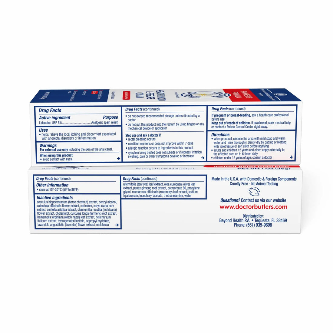 Doctor Butler's Hemorrhoid & Fissure Cream – Instant Pain Relief Hemorrhoid Treatment with Lidocaine, Fast Acting Hemorrhoid Cream for Relief from External Itching and Burning (1 oz.) Doctor Butler'sBuy Supplements Australia