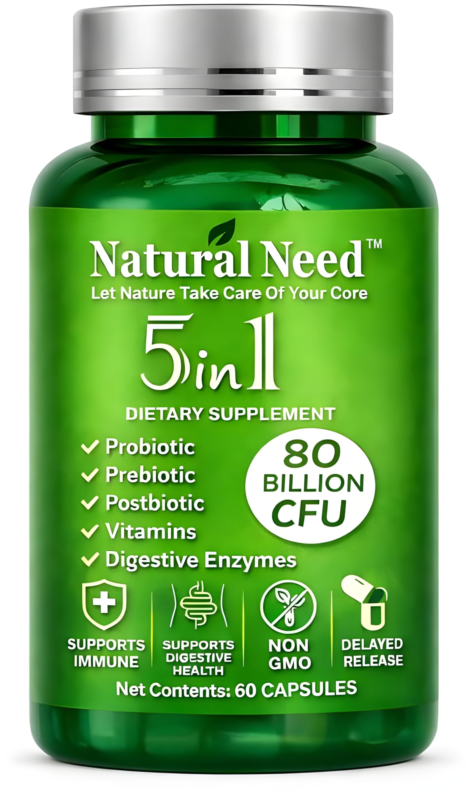 NATURAL NEED™ Gut Health – 5-in-1 Formula with Probiotics, Prebiotics, Postbiotics, Enzymes & Vitamins (C,D3,B12,Zinc) – Delayed Release Capsule – Supports Overall Digestion, Immunity & Gut – 60 Vegan NATURAL NEEDBuy Supplements Australia