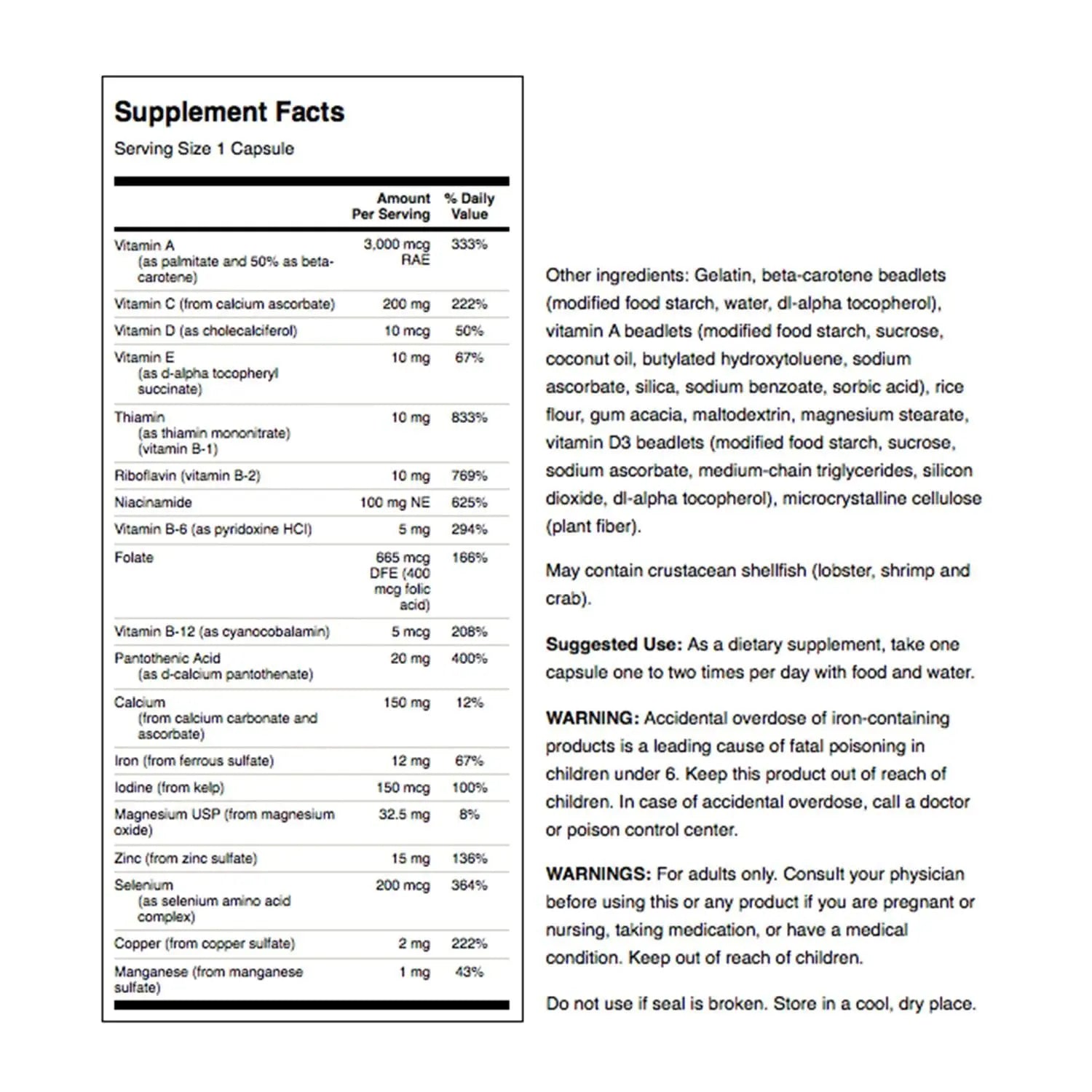 Swanson Multi and Mineral Daily Men's Women's Multivitamin Multimineral Health Supplement 250 Capsules (Caps) Swanson