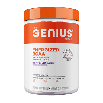 Genius BCAA Powder - 5g Vegan BCAAs L-Glutamine, Cognizin & Rhodiola Muscle Recovery Energy Support 100mg Caffeine Pre, Intra, Post-Workout Nootropic Supplement for Focus & Performance - Grape Limeade The Genius BrandBuy Supplements Australia