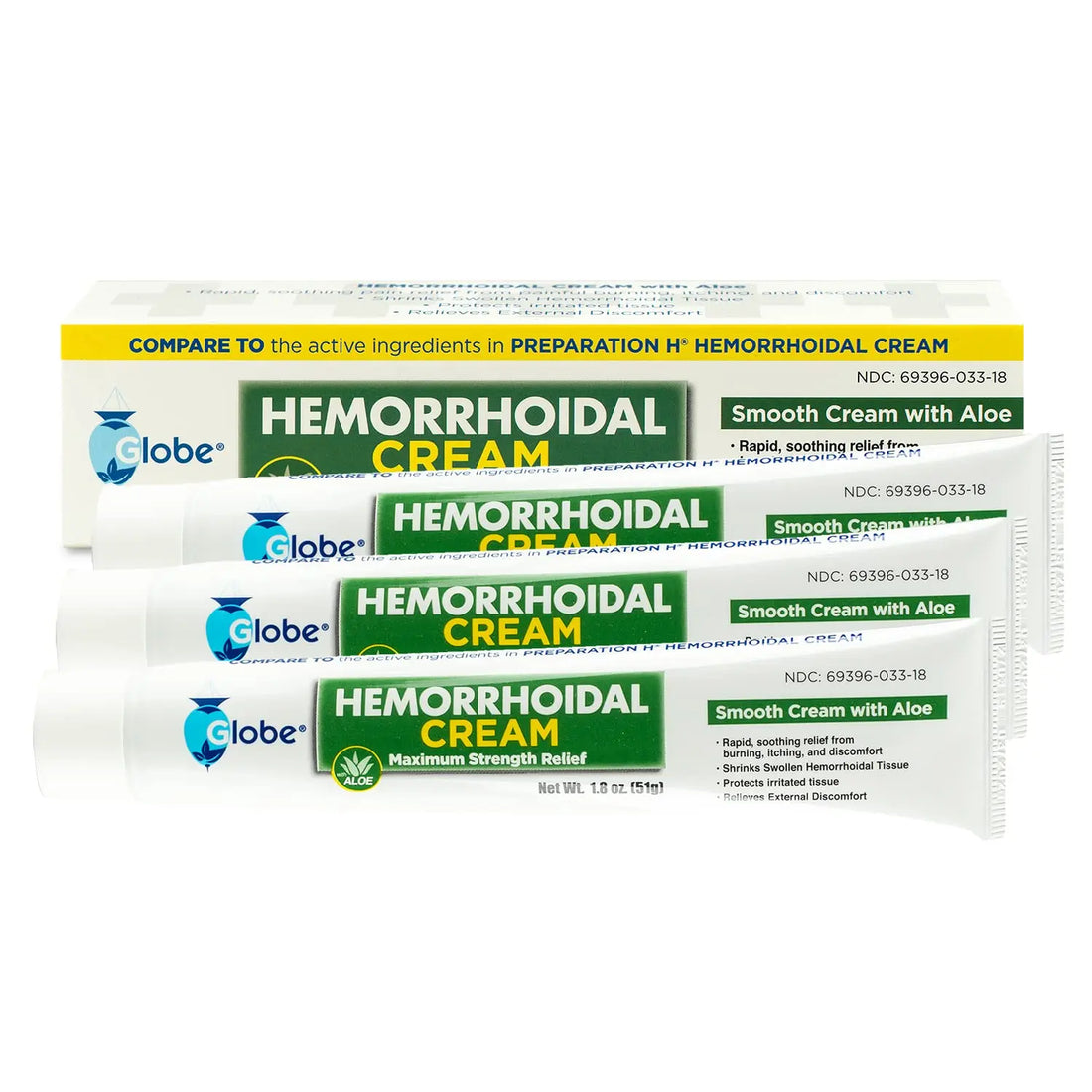 Globe (3 Pack) Hemorrhoid Cream, Relief with Aloe, (1.8 Ounce Tube) Relief from Hemorrhoids, Piles, Itching, Burning, Discomfort, & More GlobeBuy Supplements Australia