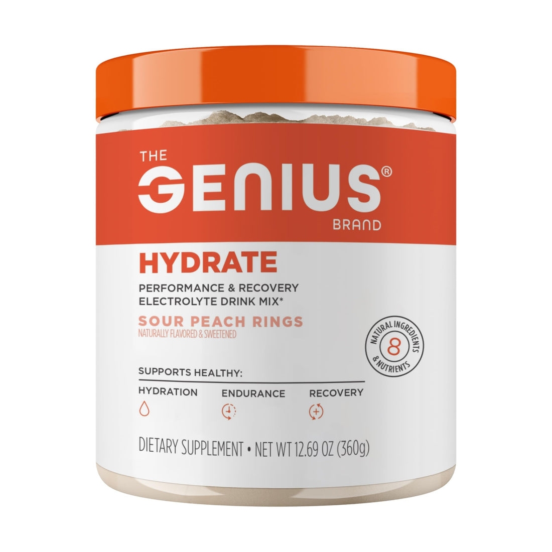The Genius Brand Genius Hydrate - Electrolyte Supplement for Daily Hydration - Coconut Water - Sugar-Free - 8 Essential Minerals & Nutrients - Non-GMO - Sour Peach Rings - 50 Servings The Genius BrandBuy Supplements Australia