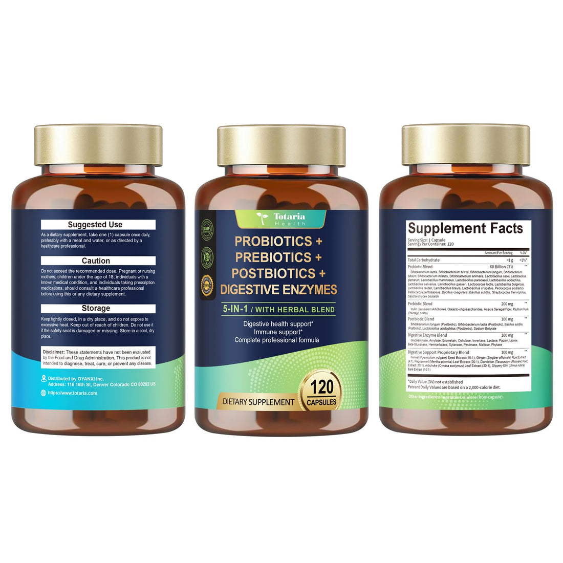 Totaria 5-in-1 Probiotic Prebiotic & Postbiotic for Women Men, 60 Billion CFU 24 Strains w/Digestive Enzymes, Prebiotic Fiber, Slippery Elm, Daily Complete Immune, Gut Health, 120 Day Supply TotariaBuy Supplements Australia