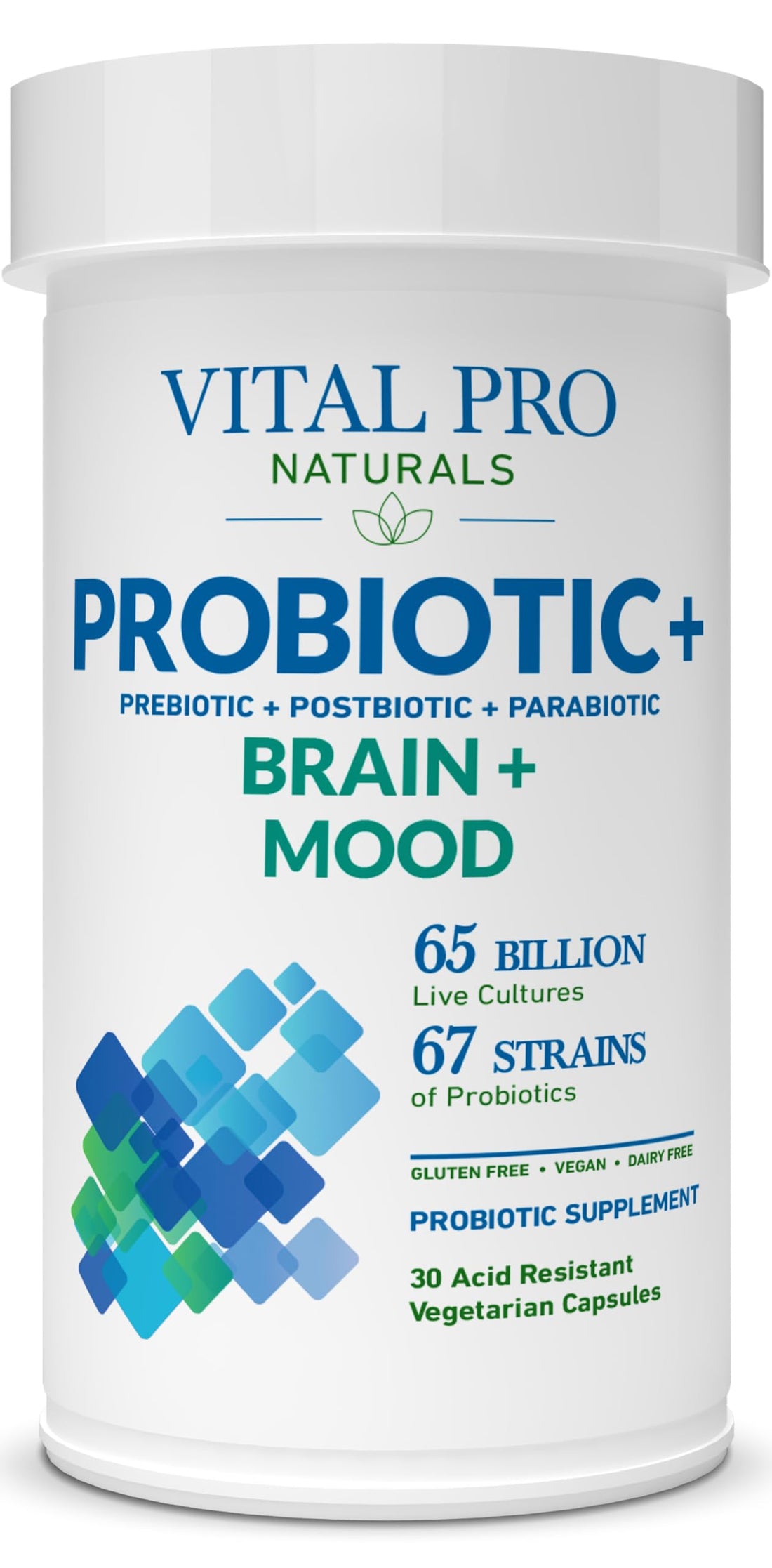 Vital Pro Naturals - Brain & Mood Probiotics + Prebiotics, Postbiotics, Parabiotics, 4-in-1 Health Supplement for Adults, High Potency, 67 Strains, Digestive, Brain and Immune Health, 30 ct Vital PlanetBuy Supplements Australia