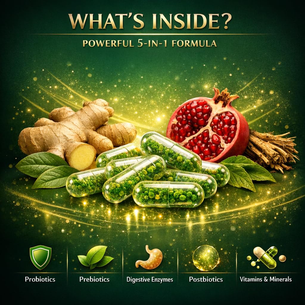 NATURAL NEED™ Gut Health – 5-in-1 Formula with Probiotics, Prebiotics, Postbiotics, Enzymes & Vitamins (C,D3,B12,Zinc) – Delayed Release Capsule – Supports Overall Digestion, Immunity & Gut – 60 Vegan NATURAL NEEDBuy Supplements Australia