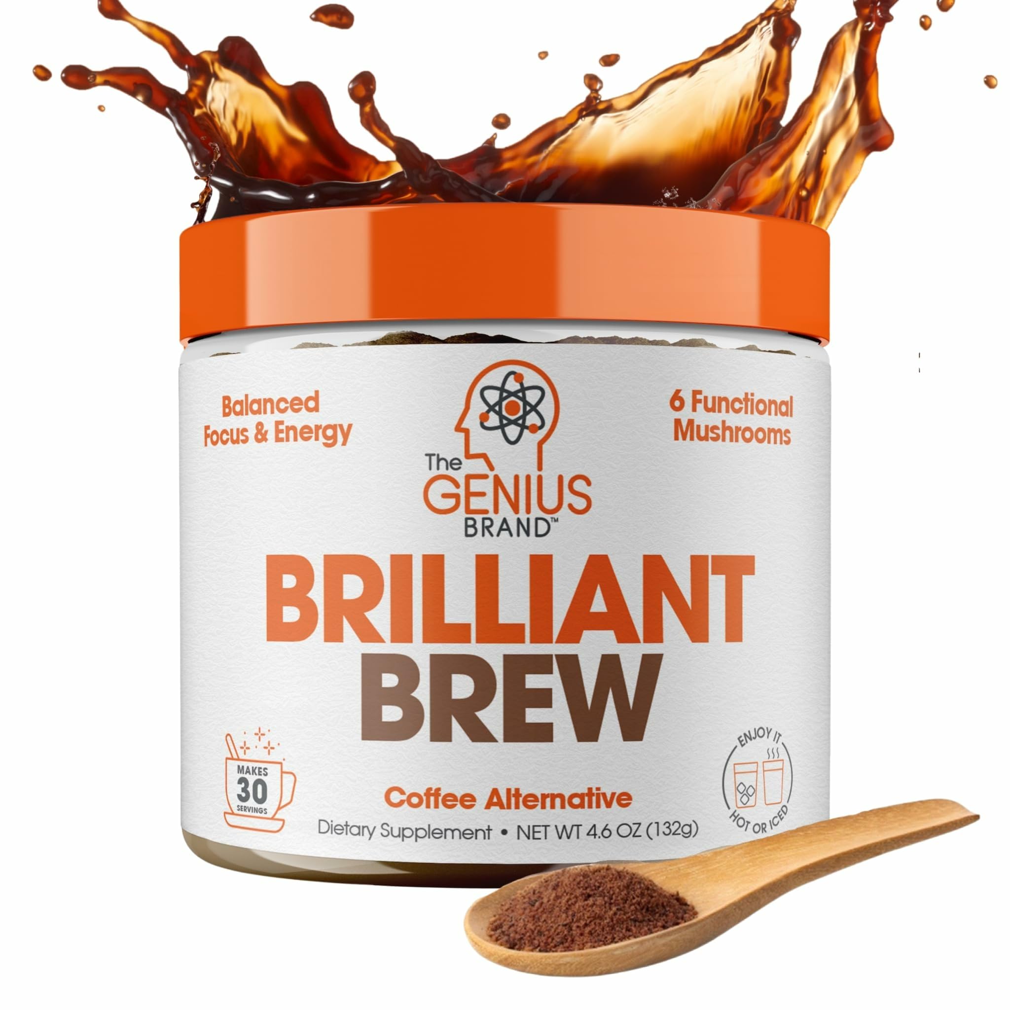 The Genius Brand Genius Brilliant Brew - Natural Coffee Substitute for Clear Thinking, Energy & Immune Support - No Crash or Jitters - Powered by Nootropics - Non-GMO - 30 Servings - Sweet Cocoa The Genius BrandBuy Supplements Australia