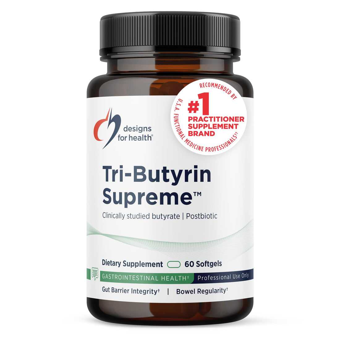 Designs for Health Tri-Butyrin Supreme - 3-in-1 Butyric Acid (Butyrate) Postbiotics for Gut Health & Gut Permeability Support - Tributyrin Supplement with Odor-Minimizing Innovation (60 Softgels) Designs for HealthBuy Supplements Australia