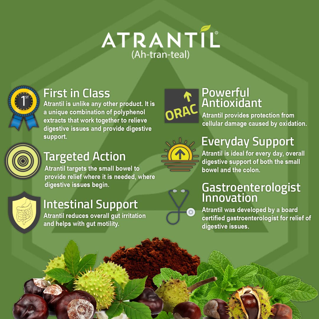 Atrantil 90 Capsules-Antioxidant Packed Polyphenol for Bloating and Gas Relief, Abdominal Discomfort, Constipation, Diarrhea, Postbiotic, Change in Bowel Habits and Everyday Digestive Health. AtrantilBuy Supplements Australia