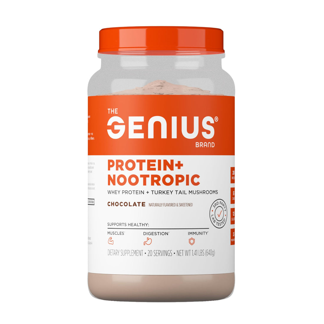 The Genius Brand Protein Powder - Chocolate + Adaptogenic Mushroom Blend - Plant-Based Protein with Reishi, Cordyceps & Lion’s Mane - Daily Muscle Recovery & Immune Support - 20 Servings The Genius BrandBuy Supplements Australia