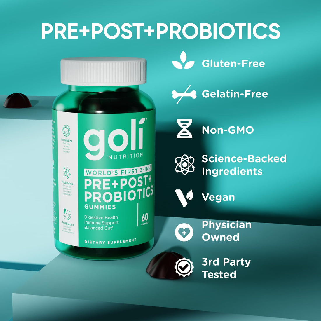 Goli Pre Pro Postbiotic Gummies - Worlds First 3-in-1 Formula with DE111 Probiotics, XOS Prebiotics, MCC1849 Postbiotics - Vegan, Non-GMO, Gluten-Free GoliBuy Supplements Australia