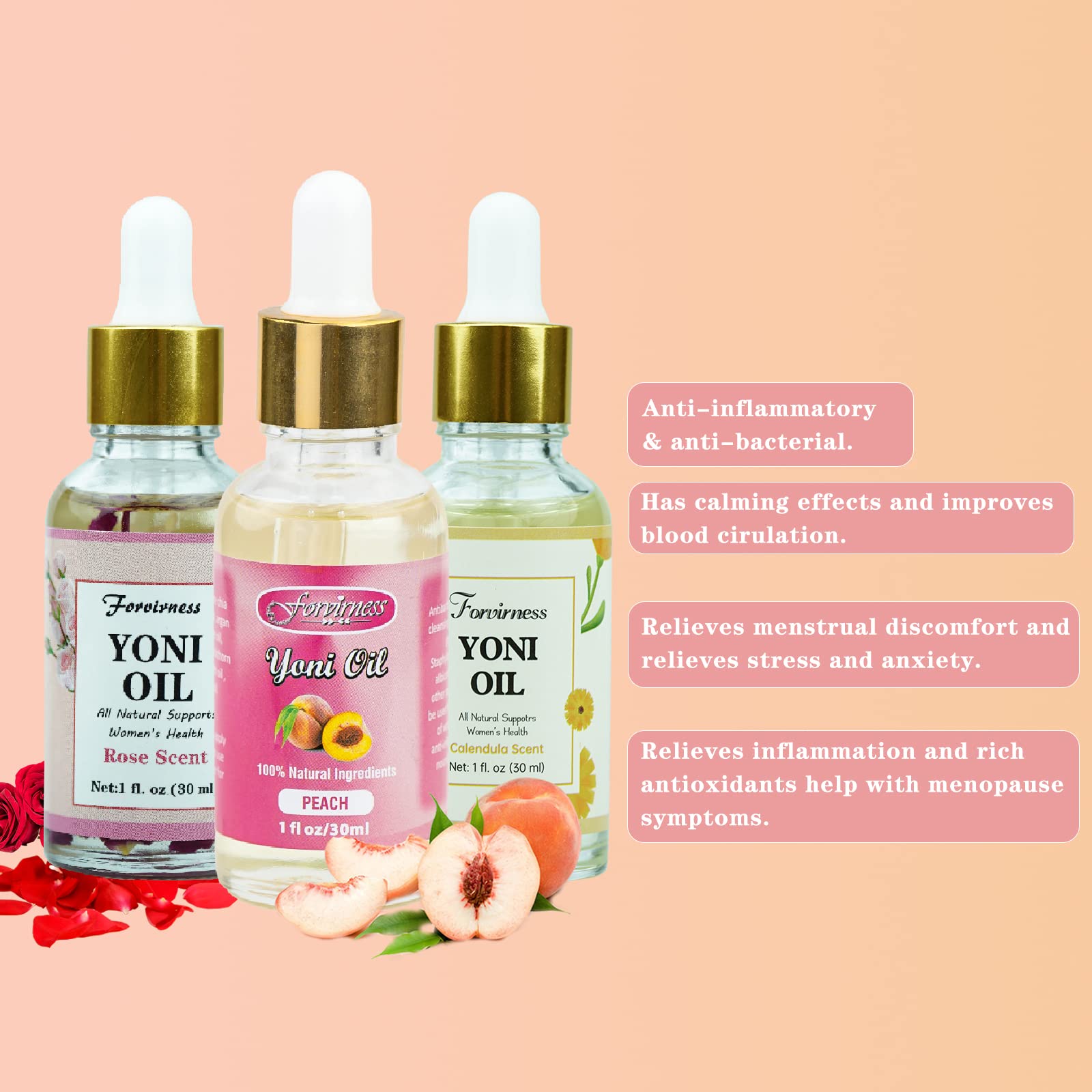 3 Packs Natural Yoni Oil Feminine Wash Ph Balanced for Women, Eliminates Vaginal Odor