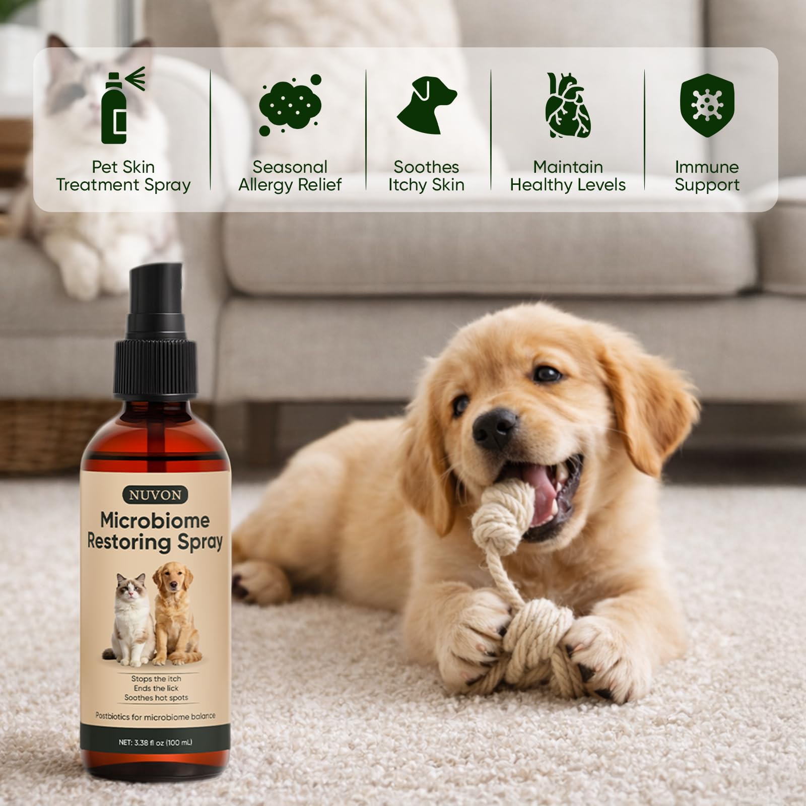 Wanciment NUVON Postbiotic Spray - Hot Spot Treatment for Dogs & Cats - Helps Alleviate Sensitive Skin, Scratching, and Licking of Coat - 3.38 fl oz WancimentBuy Supplements Australia